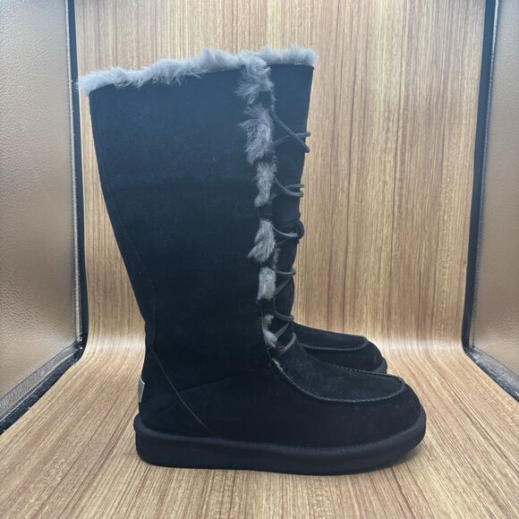 UGG AUSTRALIA UPTOWN SN 1007081 BLACK SUEDE GRAY INTERIOR TALL WARM WOMENS 9 - Picture 1 of 9